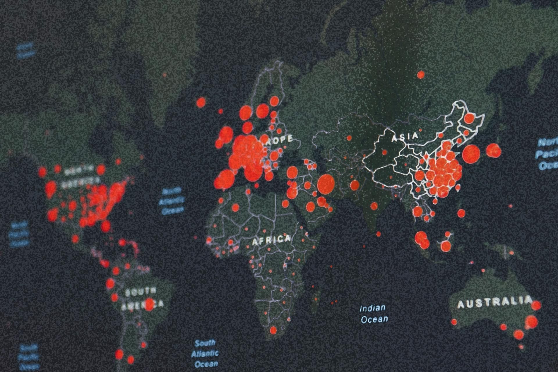 Map of the world with COVID hotspots
